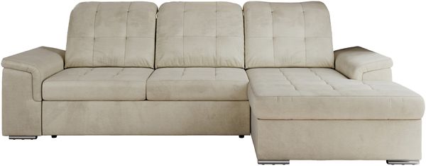 L-förmige Ecksofa mit gesteppter Sitzfläche und Rückenlehne, verstellbare Rückenkissen, Schlaffunktion und Bettkasten - MADRITO - Beige Velours - rechte Seite Bild 5
