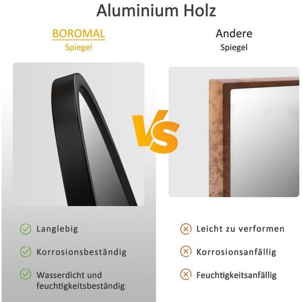 Boromal Wandspiegel Rund Schwarz Spiegel Flur Runder Metall Rahmen Schlafzimmer Wohnzimmer (Badspiegel Badezimmerspiegel Rundspiegel, Ø60 80 50 70 40cm), 5mm Kupfer- und bleifreier Spiegel, mit explosionsgeschützte membran Bild 3