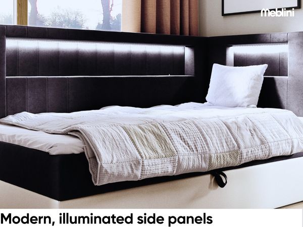 MEBLINI Kinderbett mit Bettkasten GARETH 3 100x200 Rechts – H3/Schwarz Samt Gepolstert Einzelbett mit Matratze - Polsterbett mit Stauraum - Bett mit Kopfteil – Stauraumbett Bild 3