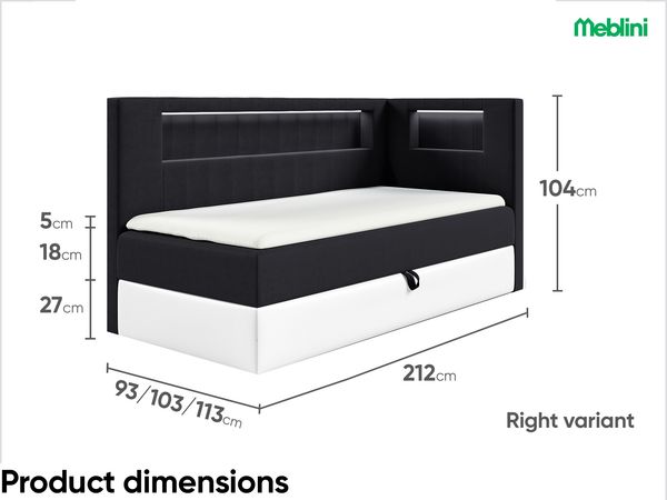 MEBLINI Kinderbett mit Bettkasten GARETH 3 100x200 Rechts – H3/Schwarz Samt Gepolstert Einzelbett mit Matratze - Polsterbett mit Stauraum - Bett mit Kopfteil – Stauraumbett Bild 6