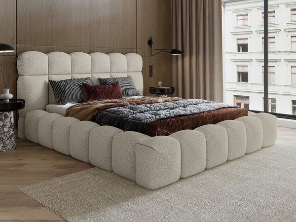 wonello Polsterbett Mira XL (das Original), Bett mit Bettkasten und Lattenrost – eleganter Boucle-Stoff
