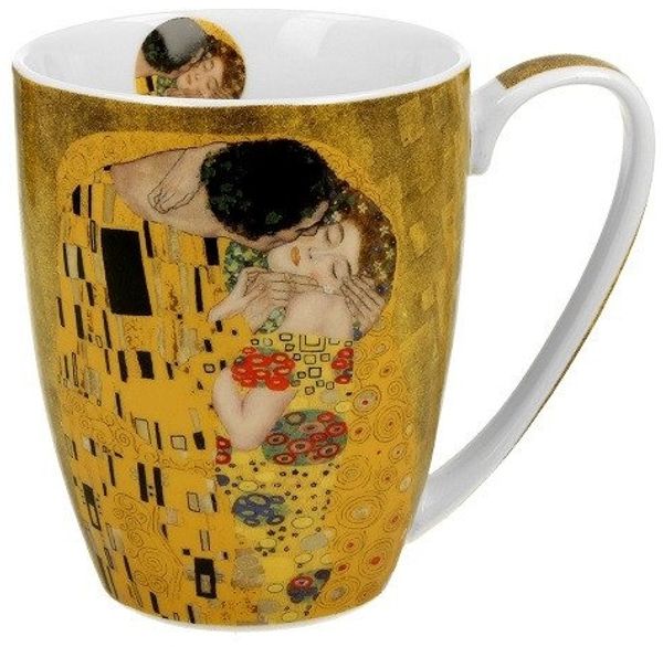 Duo-Gift Becher DER KUSS Mug / The Kiss Kollektion inspiriert von Klimt, Porzellan Becher ca 360 ml klassisch, Kaffee - Tee Tasse / Ideal als Geschenk / Sammlung Dekoration