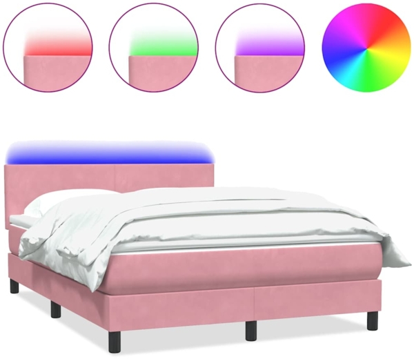 vidaXL Boxspringbett mit Matratze & LED Rosa 140x220 cm Samt 3316742