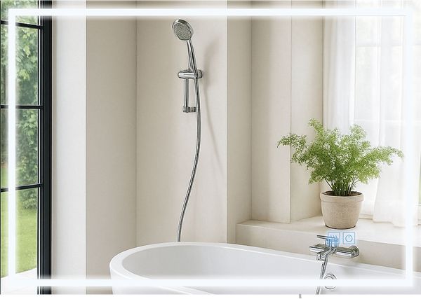 Badspiegel GRAZ 70x100 mit Bluetooth - 100 x 3,5 x 70 cm, Glas, Klarglas | Badezimmerspiegel Wandspiegel