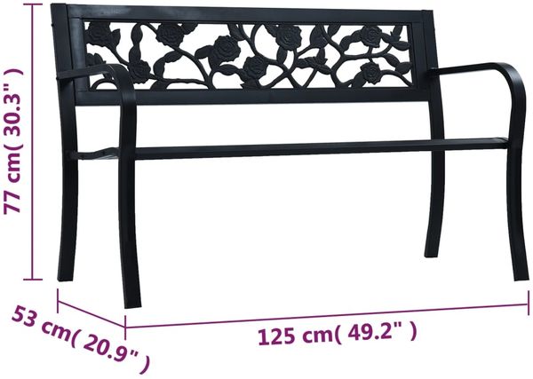 vidaXL Gartenbank 125 cm Schwarz Stahl 47942 Bild 7