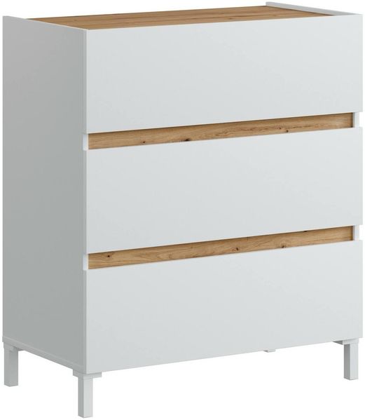 Dmora Kommode Teddy, Mehrzweckkommode, Schlafzimmerkommode, Schrank mit Schubladen, 79x41 h91 cm, Weiß und Knoteneiche