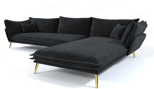 Samtstoff Ecksofa Lobos L Form - Samtstoff - schwarz - Rechts