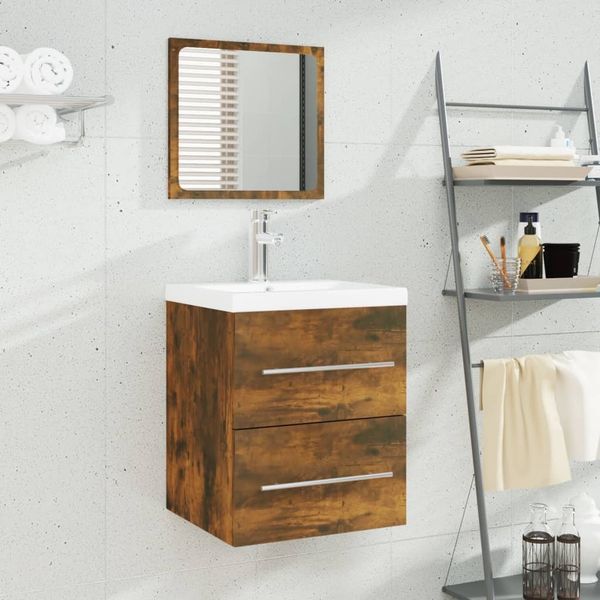 vidaXL Waschbeckenschrank mit Einbaubecken Räuchereiche Holzwerkstoff 3114168