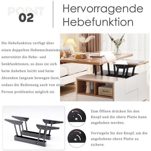 Merax Couchtisch mit Schubladen, Wohnzimmertisch, mit ausziehbarer Tischplatte, Beistelltisch multifunktional Bild 2