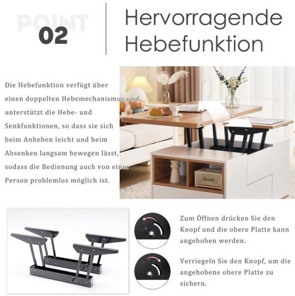 Merax Couchtisch mit Schubladen, Wohnzimmertisch, mit ausziehbarer Tischplatte, Beistelltisch multifunktional Bild 4