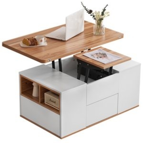 Merax Couchtisch mit Schubladen, Wohnzimmertisch, mit ausziehbarer Tischplatte, Beistelltisch multifunktional Bild 6