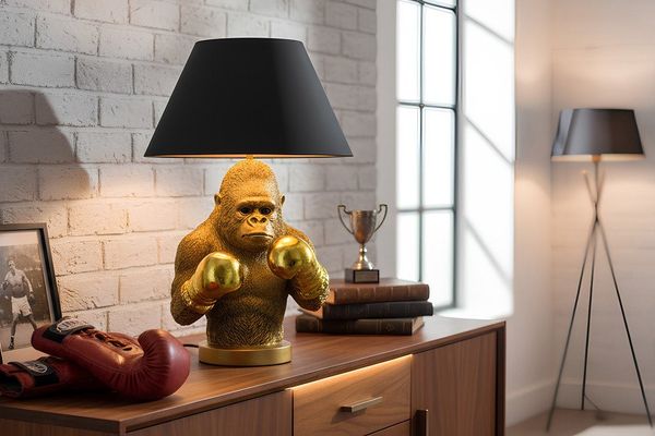 riess-ambiente Tischleuchte KING APE 55cm schwarz/gold - Stoff, Affe, Gorilla, Skulptur, Dschungel, Ein-/Ausschalter, ohne Leuchtmittel, Exotische Dekolampe - ideal für Sideboards, Konsolen oder Nachttische