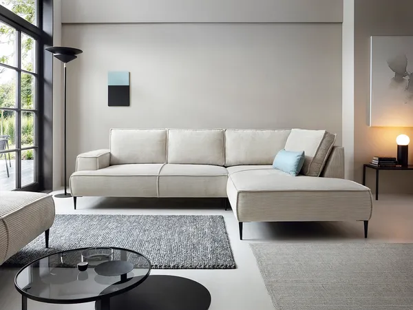 Vente-unique - GINETO Sofa StoffSamt Beige - B 195 cm x H 83 cm x L 275 cm
