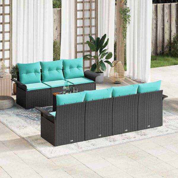 vidaXL Gartensofa-set 8 pcs Schwarz und Türkis Poly-Rattan 3355960