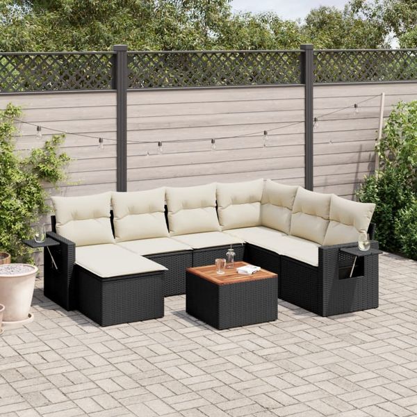 vidaXL 8-tlg. Garten-Sofagarnitur mit Kissen Schwarz Poly Rattan 3224677