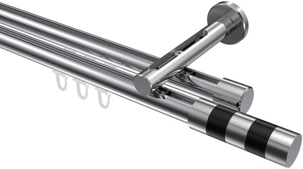 Innenlauf-Gardinenstangen-Set Siteno Mavell 100 cm, 2-läufig, 20 mm Ø Chrom