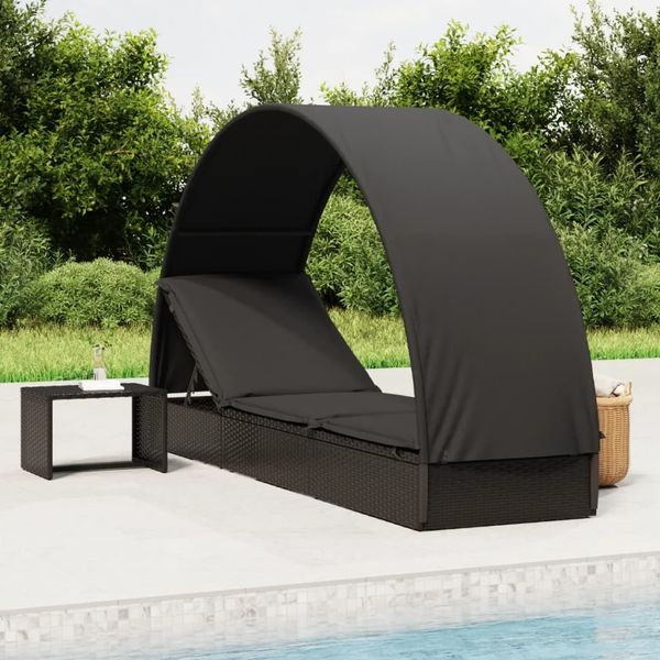 vidaXL Sonnenliege mit Runddach Schwarz 211x57x140 cm Poly Rattan 319644