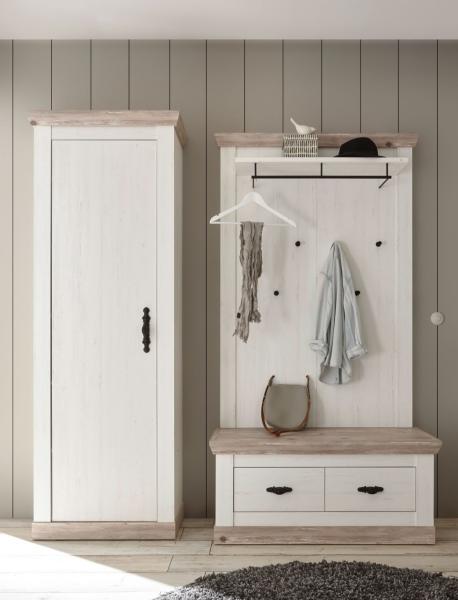 Garderobe Florenz 180cm pinie weiß oslo pinie Sitzbank Wandpaneel Kleiderschrank