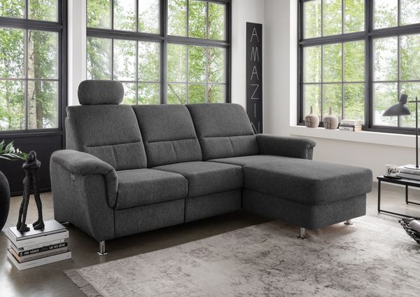 Ecksofa >Ludwigshafen< Motor-funktion, Kopfstütze, Stauraum, anthrazit - 231x113x165 (BxHxT)