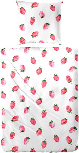 Primera Soft-Seersucker Bettwäsche 135x200 Erdbeere weiß 213074-002