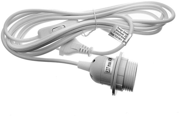 TRANGO Pendelleuchte, 1011-350W Lampenfassung mit ON/OFF Schalter - E27 Fassung weiß mit 3,5m Netzkabel Schraubring I Schalter, Lampenaufhängung, Pendelleuchte, Hängeleuchte
