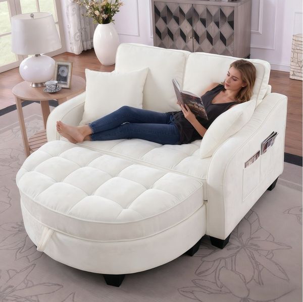 MODFU Schlafsofa Nachhaltiger Hocker in Eukalyptus, 132x129x93 cm, Set 1 Teile, Mit integriertem Staufach – die praktische 2‑in‑1 Lösung