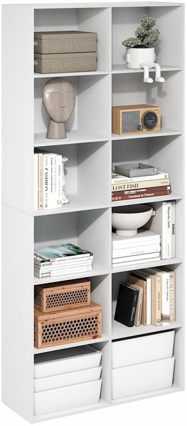 Furinno Basic 12-Würfel offenes Regal, Bücherregal, Aufbewahrungsorganizer, 30 x 80 x 180 cm, Weiß