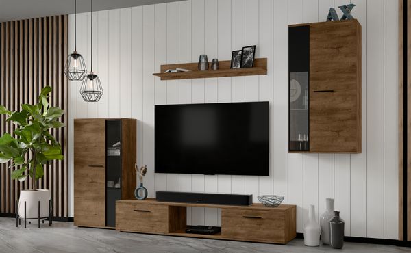 AX LIVING Hochwertige Wohnwand Formilo 240 cm – Modern & Lefkas Eiche