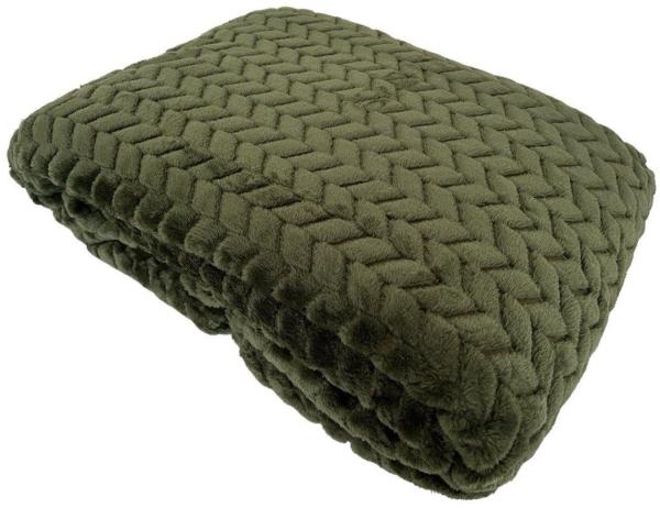 Jacquard Kuscheldecke olivgrün » XL Flanell Wohndecke 200x180cm » Wohndecke » wärmende Tagesdecke 350 g/m²