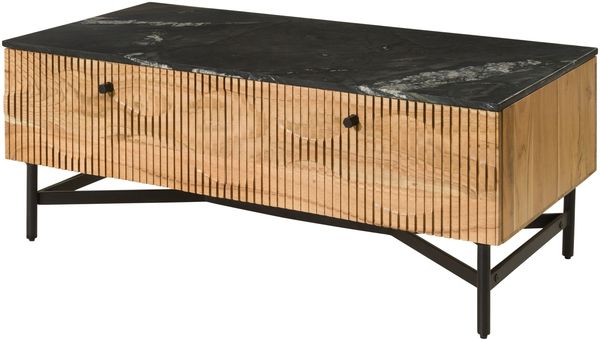 Couchtisch Akazie 120x60x45 natur lackiert / Marmor schwarz LONDON #120