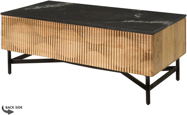 Couchtisch Akazie 120x60x45 natur lackiert / Marmor schwarz LONDON #120 Bild 10