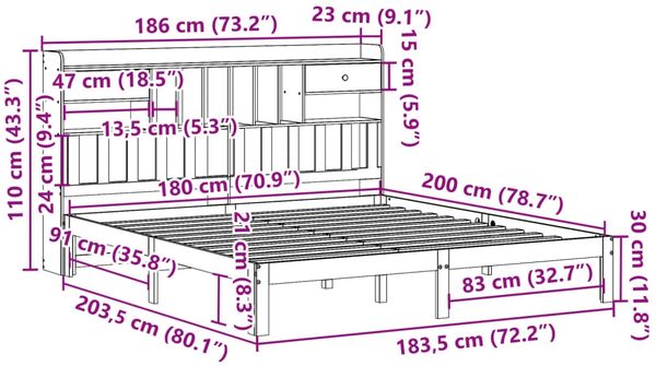 vidaXL Massivholzbett mit Regal ohne Matratze 180x200 cm Kiefer 3322607 Bild 11