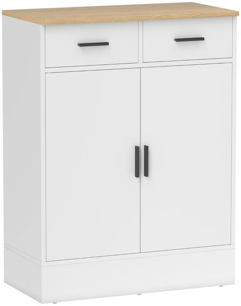 Sideboard weiß mit Holzoptik, 2 Schubladen & Schrank, verstellbares Regal, Anti-Kipp,68x35cm,vielseitig für Wohnzimmer Flur Bild 8