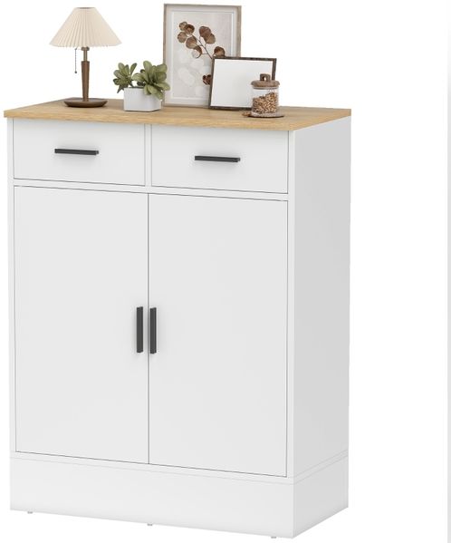 Sideboard weiß mit Holzoptik, 2 Schubladen & Schrank, verstellbares Regal, Anti-Kipp,68x35cm,vielseitig für Wohnzimmer Flur Bild 6