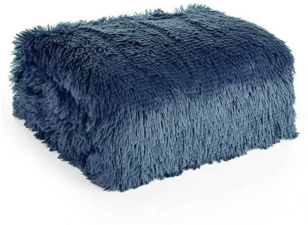 Flauschige Decke Wohndecke Kunstfell Überwurf Sofadecke Kniedecke Tifany 1 70x160 cm dunkelblau
