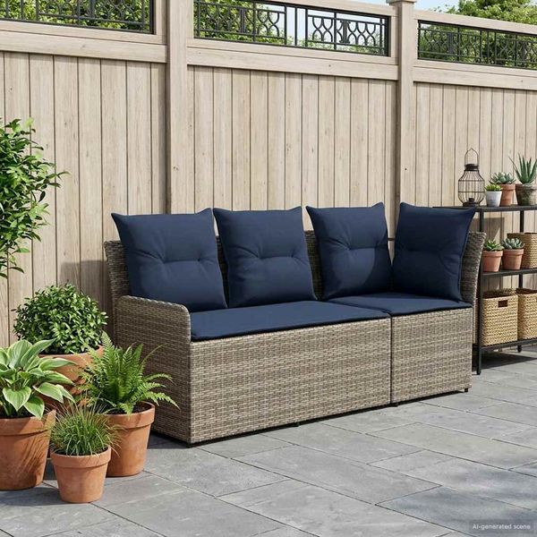 vidaXL Gartenarmsessel mit Ecksofa 2 Stück Grau und Marineblau 42025374
