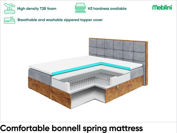 MEBLINI Boxspringbett LOFTY 9 200x220 cm mit Bettkasten - H3/Grau Samt Polsterbett - Doppelbett mit Topper & Taschenfederkern-Matratze Bild 6