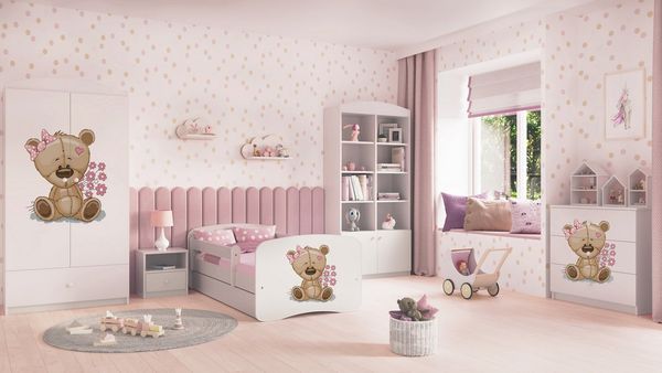 Raumhirsch Furniture Kinderbett 70x140, 80x160, 80x180 cm - Komplettset mit Matratze & Schublade (Bett für Mädchen, Einzelbett Kinder 2–12, mit Rausfallschutz & Lattenrost), verschiedene Farben & Designs