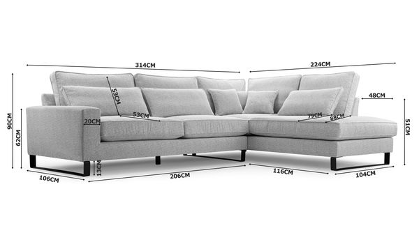 AX LIVING Couch hellgrau Castellio Wohnlandschaft L Form 314 cm L Bild 7