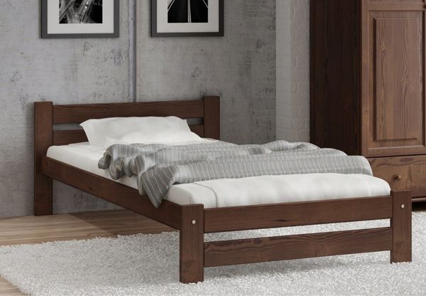 Home Collective Holzbett aus Massivholz Kiefer, mit abgeschrägten Kanten & verstärkter Mitte (Bettgestell, Einzelbett, Naturholz Stabil & Langlebig), 205x102x58.5 cm, Walnuss