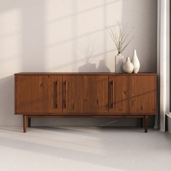 IDIMEX Sideboard TECCA, Anrichte mit 3 Türen, Massivholz im Mid-Century Design Kastanie farben