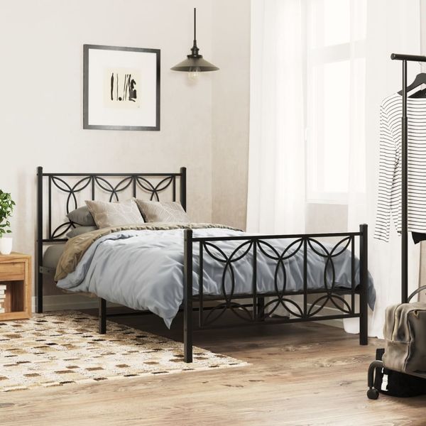 vidaXL Bettgestell mit Kopf- und Fußteil Metall Schwarz 100x200 cm 376141