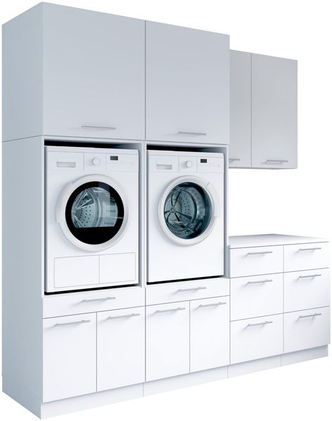 Laundreezy Waschraum Komplett-Set, Weiß - Modulares Schranksystem für Waschküche & Hauswirtschaftsraum - 236 x 238 x 68 cm (B/H/T)
