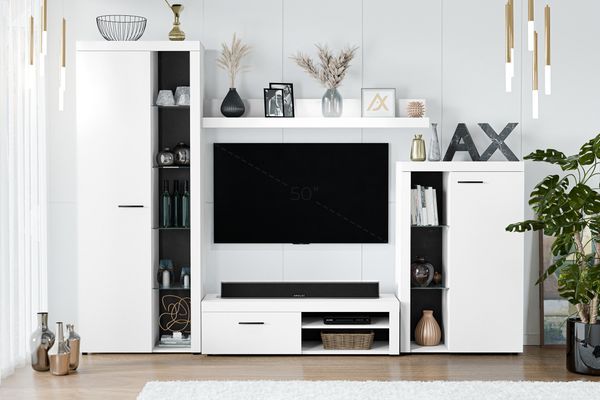 AX LIVING Spacoro Wohnwand weiß 270 cm breite, hochwertig, ohne LED
