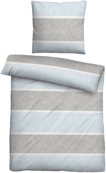 biberna Melange-Flanell Bettwäsche 0840506 BLOCKSTREIFEN, ciel, 1x 135x200 cm + 1x 80x80 cm