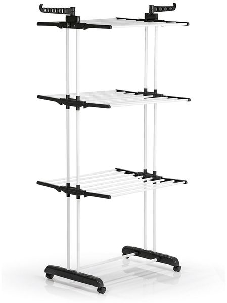EASYmaxx Klappbarer Wäscheständer | Effizientes Trocknen mit 3 Ebenen, 2 Seitenflügeln & leichtem Aufbau | Platzsparend, vielseitig und mobil für drinnen und draußen, Schwarz/Weiß