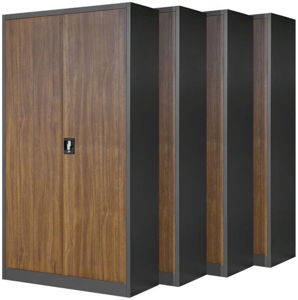 MegaDeal 4x Aktenschrank abschließbar JAN - 5 Ebenen verstellbar, Flügeltüren | Metallschrank Werkstatt Mehrzweckschrank Büroschrank aus Stahl Werkzeugschrank, 195x90x40cm Anthrazit-Nussbaum