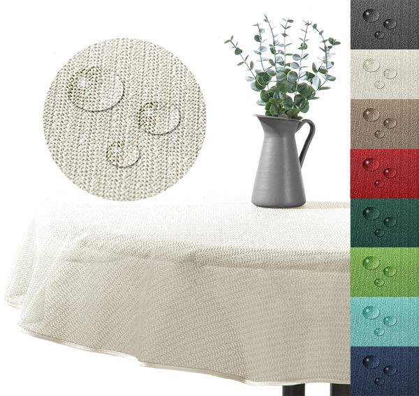 heimtexland Â® Outdoor Tischdecke Gartentischdecke wasserfest wetterbestÃ¤ndig rutschfest waschbar Outdoortischdecke Weichschaum Garten Balkon Camping Party Tischdeko Typ883 creme 160 cm rund