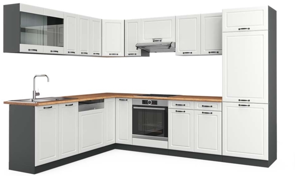 Eckküche R-Line Weiß Landhaus/Anthrazit 287 x 60 cm , AP Eiche Vicco