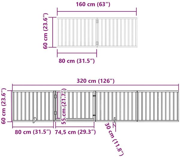 vidaXL 6-tlg. Hundetor mit Tür Faltbar Braun 480 cm Pappelholz 3155577 Bild 11